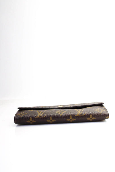 Louis Vuitton Womens Leather Monogram Canvas Flap Snapped Buttoned Wallet Brown