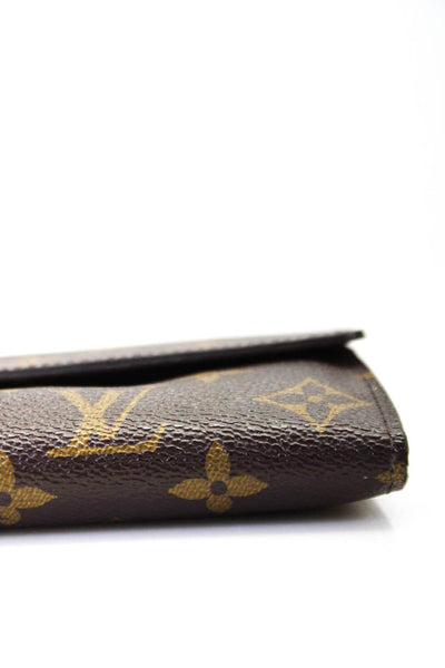 Louis Vuitton Womens Leather Monogram Canvas Flap Snapped Buttoned Wallet Brown