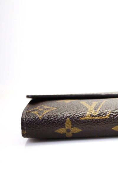 Louis Vuitton Womens Leather Monogram Canvas Flap Snapped Buttoned Wallet Brown