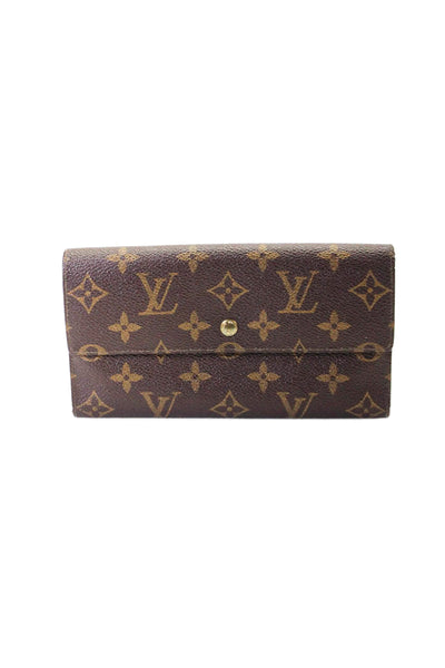 Louis Vuitton Womens Monogram Canvas Porte Tresor Snapped Buttoned Wallet Brown