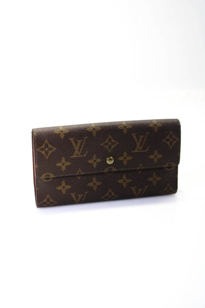 Louis Vuitton Womens Monogram Canvas Porte Tresor Snapped Buttoned Wallet Brown