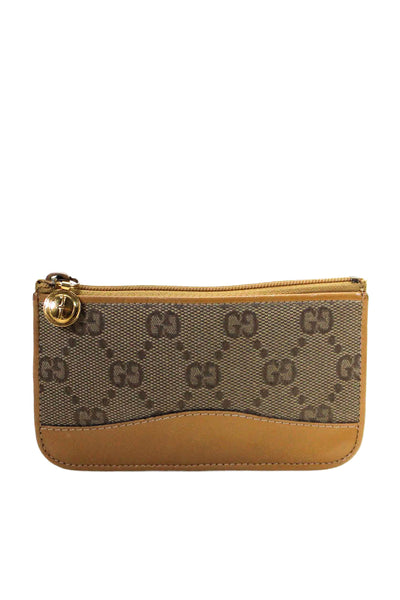 Gucci Womens Cloth Monogram Print Patchwork Zipped Keychain Coin Wallet Brwon