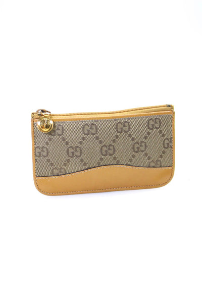 Gucci Womens Cloth Monogram Print Patchwork Zipped Keychain Coin Wallet Brwon