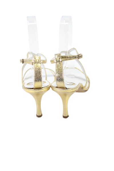 Escada Women's Open Toe Strappy Heels Ankle Buckle Sandals Gold Size 7.5