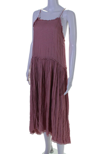 Flannel Women's Scoop Neck Spaghetti Straps Tiered Ruffle Maxi Dress Pink Size 1