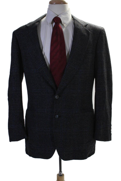 Strathmore By Richman Mens Dark Blue Plaid Long Sleeve Wool Blazer Size 42R