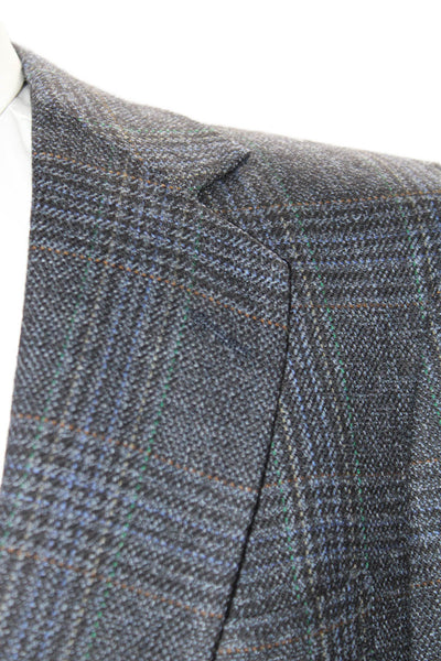 Strathmore By Richman Mens Dark Blue Plaid Long Sleeve Wool Blazer Size 42R