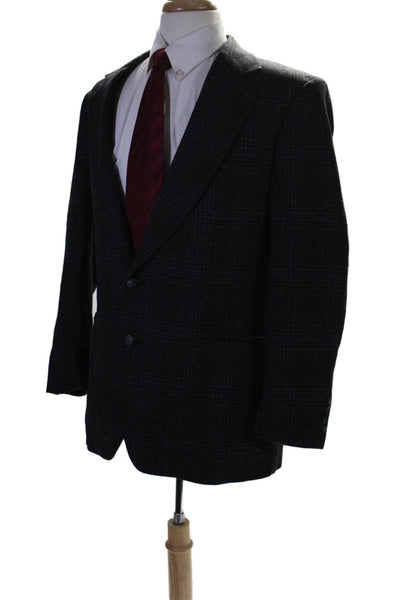 Strathmore By Richman Mens Dark Blue Plaid Long Sleeve Wool Blazer Size 42R