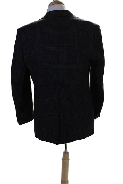 Strathmore By Richman Mens Dark Blue Plaid Long Sleeve Wool Blazer Size 42R