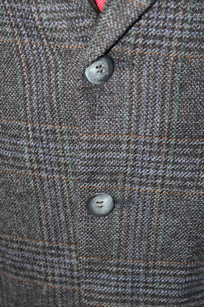 Strathmore By Richman Mens Dark Blue Plaid Long Sleeve Wool Blazer Size 42R