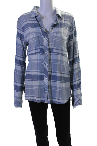 Bella Dahl Womens Button Front Long Sleeve Collared Plaid Shirt Blue Size Small