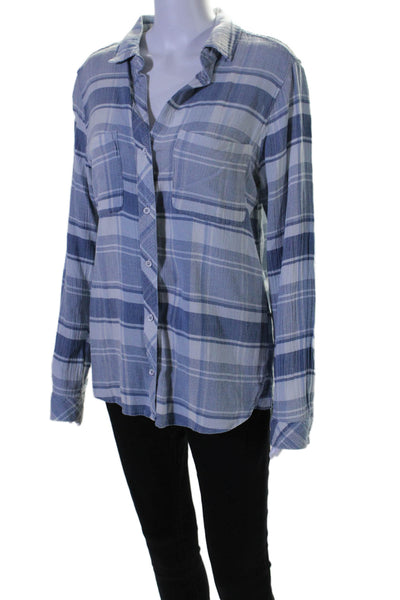 Bella Dahl Womens Button Front Long Sleeve Collared Plaid Shirt Blue Size Small