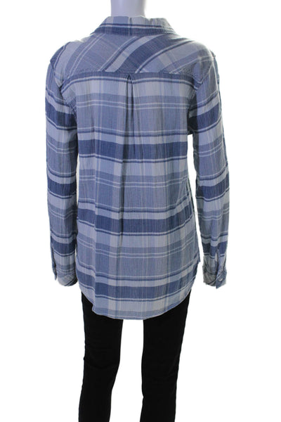 Bella Dahl Womens Button Front Long Sleeve Collared Plaid Shirt Blue Size Small