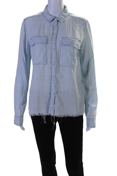 Rails Womens Long Sleeve Button Up Distressed Trim Check Shirt Blue Size Small