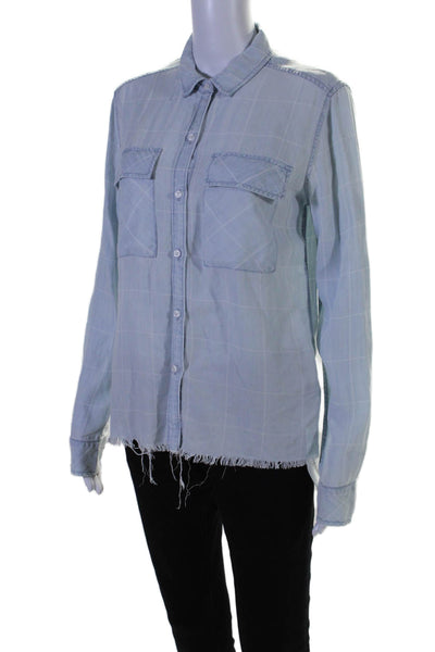 Rails Womens Long Sleeve Button Up Distressed Trim Check Shirt Blue Size Small