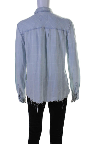 Rails Womens Long Sleeve Button Up Distressed Trim Check Shirt Blue Size Small