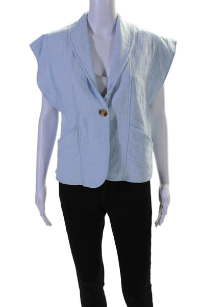 Margot Womens Single Button Collared V Neck Vest Jacket Blue Cotton Size Medium