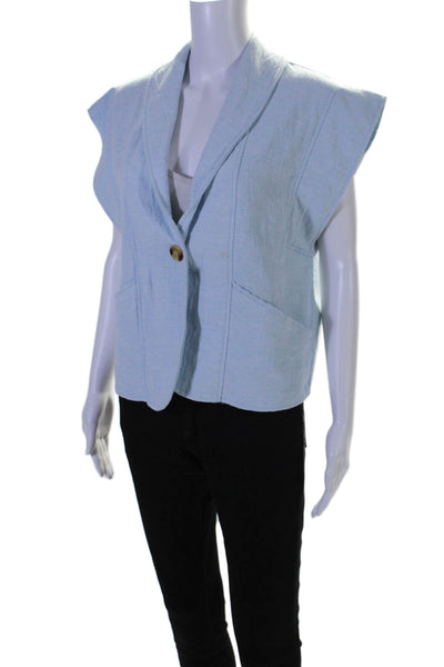 Margot Womens Single Button Collared V Neck Vest Jacket Blue Cotton Size Medium