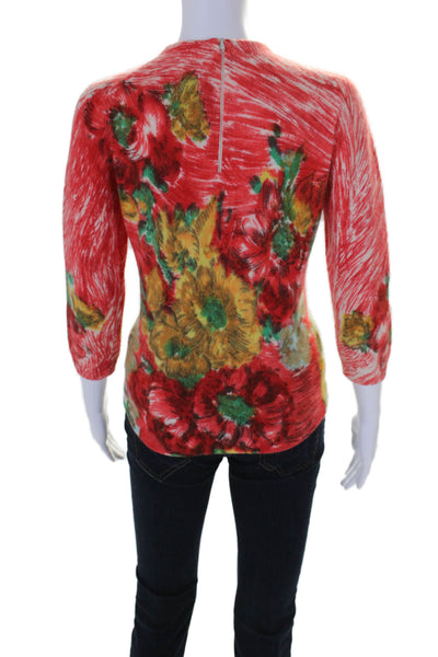 Libertine Womens Back Zip 3/4 Sleeve Studded Floral Wool Sweater Red Small