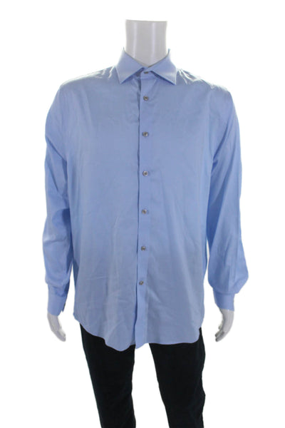 Michael Kors Mens Cotton Collared Long Sleeve Button Down Shirt Blue Size 16.5