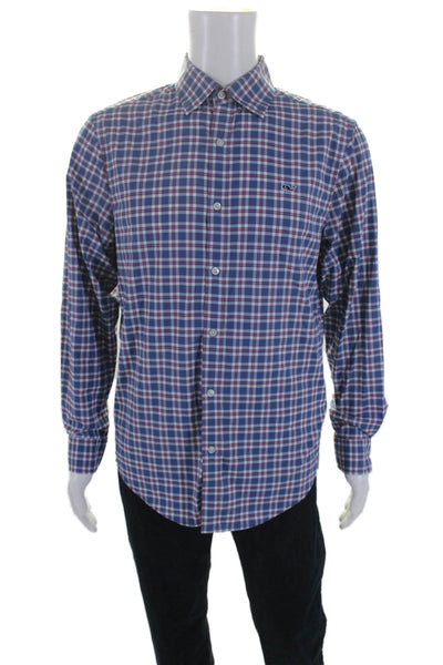 Vineyard Vines Mens Plaid Print Long Sleeve Button Down Whale Shirt Blue Size S