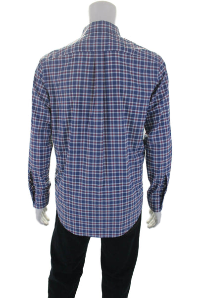 Vineyard Vines Mens Plaid Print Long Sleeve Button Down Whale Shirt Blue Size S