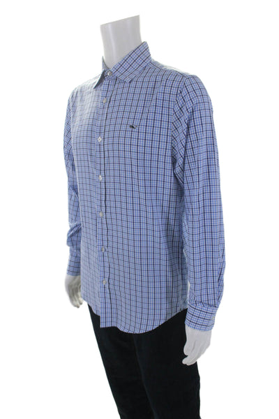 Vineyard Vines Mens Plaid Print Collared Long Sleeve Button Up Shirt Blue Size S