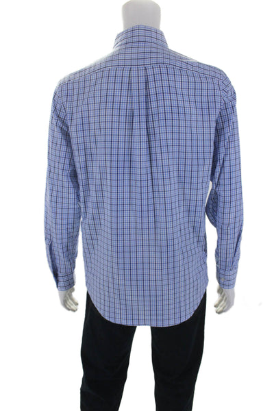 Vineyard Vines Mens Plaid Print Collared Long Sleeve Button Up Shirt Blue Size S