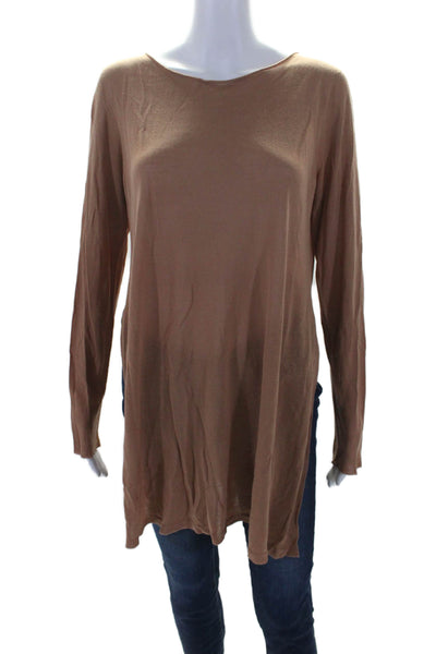 Eileen Fisher Womens Round Neck Long Sleeve Pullover T-Shirt Brown Size M