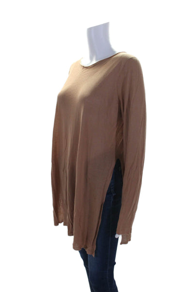 Eileen Fisher Womens Round Neck Long Sleeve Pullover T-Shirt Brown Size M