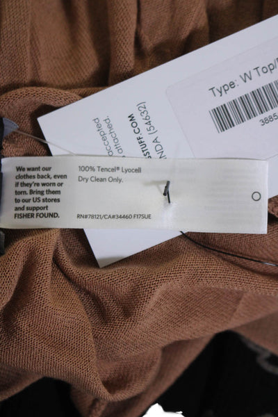 Eileen Fisher Womens Round Neck Long Sleeve Pullover T-Shirt Brown Size M