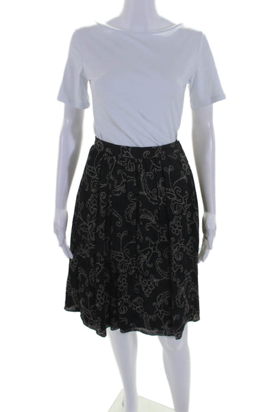 Giorgio Armani Womens Floral Print Button Pleated A-Line Skirt Black Size EUR38