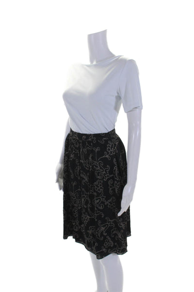 Giorgio Armani Womens Floral Print Button Pleated A-Line Skirt Black Size EUR38