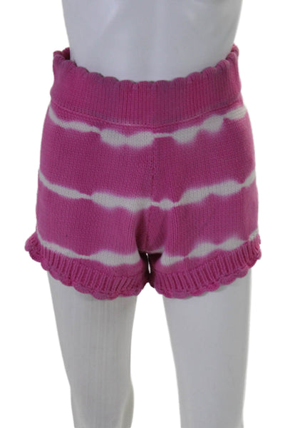 Love Shack Fancy Womens Elastic Waistband Knit Striped Shorts Pink Size Medium