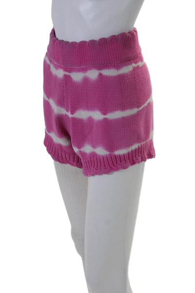 Love Shack Fancy Womens Elastic Waistband Knit Striped Shorts Pink Size Medium