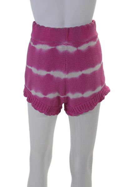 Love Shack Fancy Womens Elastic Waistband Knit Striped Shorts Pink Size Medium