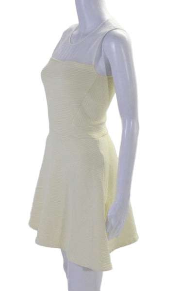 Sandro Womens Back Zip Sheer Trim Ribbed A Line Dress Cream White Size 1