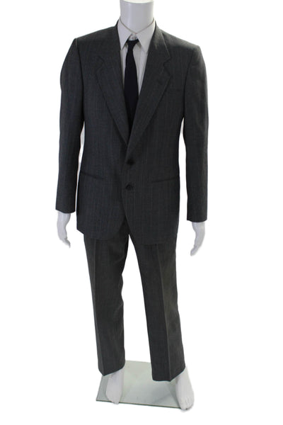 International Passport Mens Gray Striped Two Button Blazer Pants Suit Set Size40