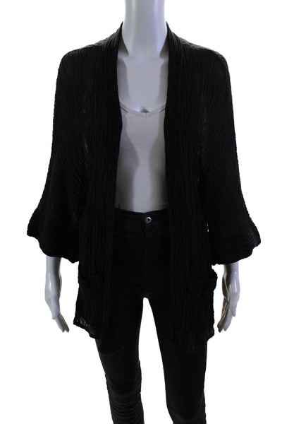 Free For Humanity Womens Wrinkled Short Sleeves Blouse Black Size Medium