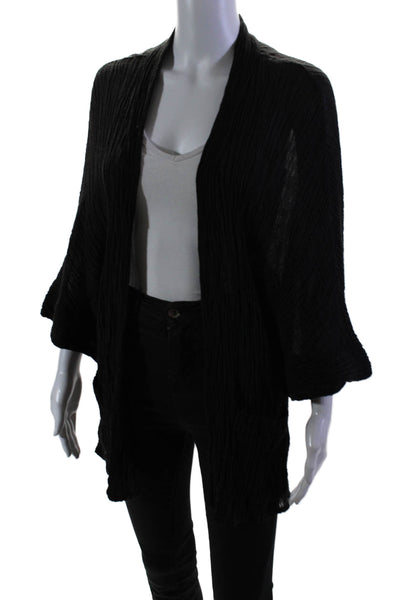 Free For Humanity Womens Wrinkled Short Sleeves Blouse Black Size Medium