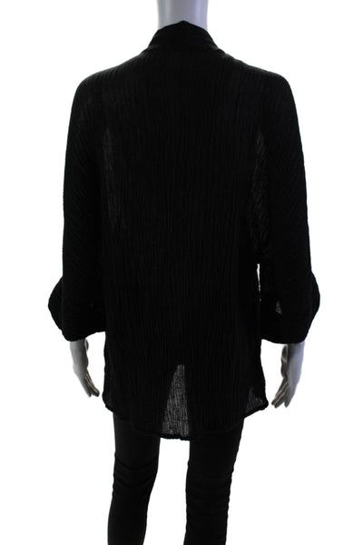 Free For Humanity Womens Wrinkled Short Sleeves Blouse Black Size Medium