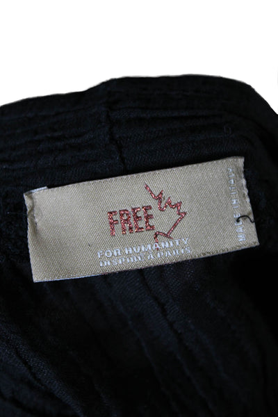 Free For Humanity Womens Wrinkled Short Sleeves Blouse Black Size Medium