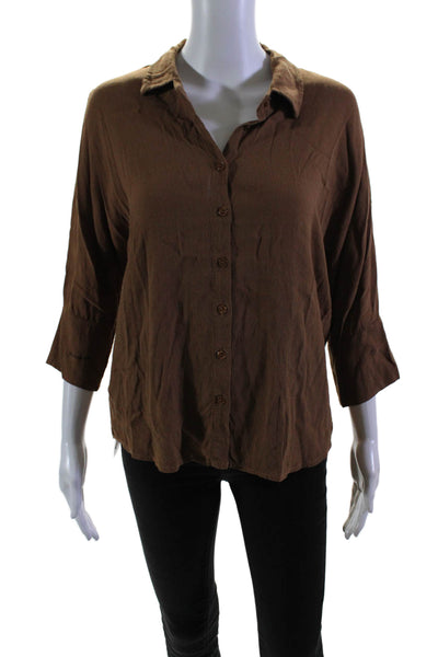 Johanna Paris Womens Long Sleeves Button Down Shirt Nutella Brown Size Small