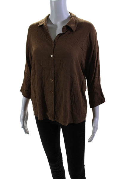 Johanna Paris Womens Long Sleeves Button Down Shirt Nutella Brown Size Small