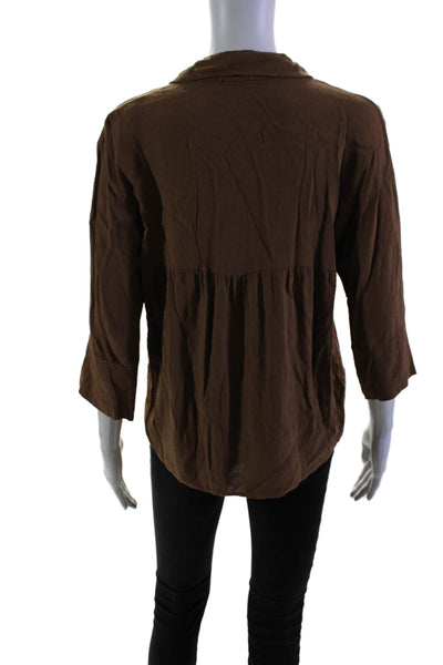 Johanna Paris Womens Long Sleeves Button Down Shirt Nutella Brown Size Small