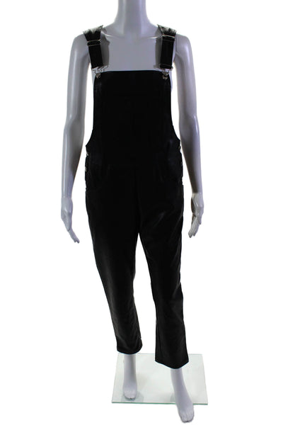 Sam & Lili Womens Faux Leather Sleeveless Skinny Leg Overalls Black Size Small