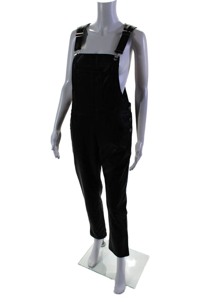 Sam & Lili Womens Faux Leather Sleeveless Skinny Leg Overalls Black Size Small