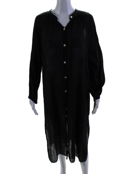 Margot Womens Long Sleeves Button Down Shirt Dress Black Cotton Size Medium