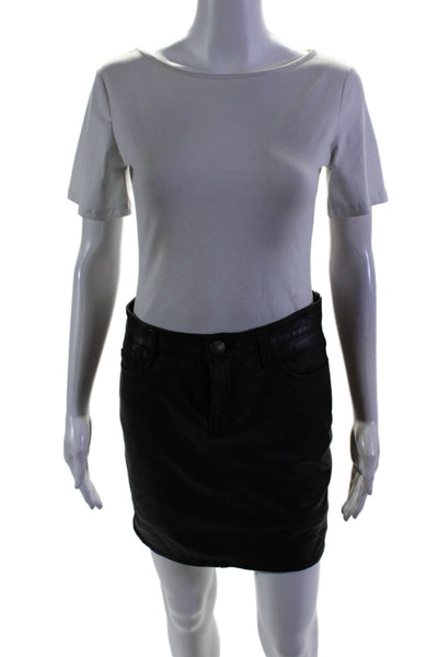 Current/Elliott Womens Leather Buttoned Zip Straight Mini Skirt Black Size EUR25