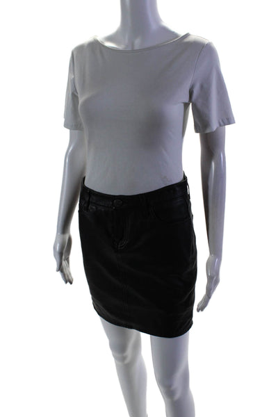 Current/Elliott Womens Leather Buttoned Zip Straight Mini Skirt Black Size EUR25